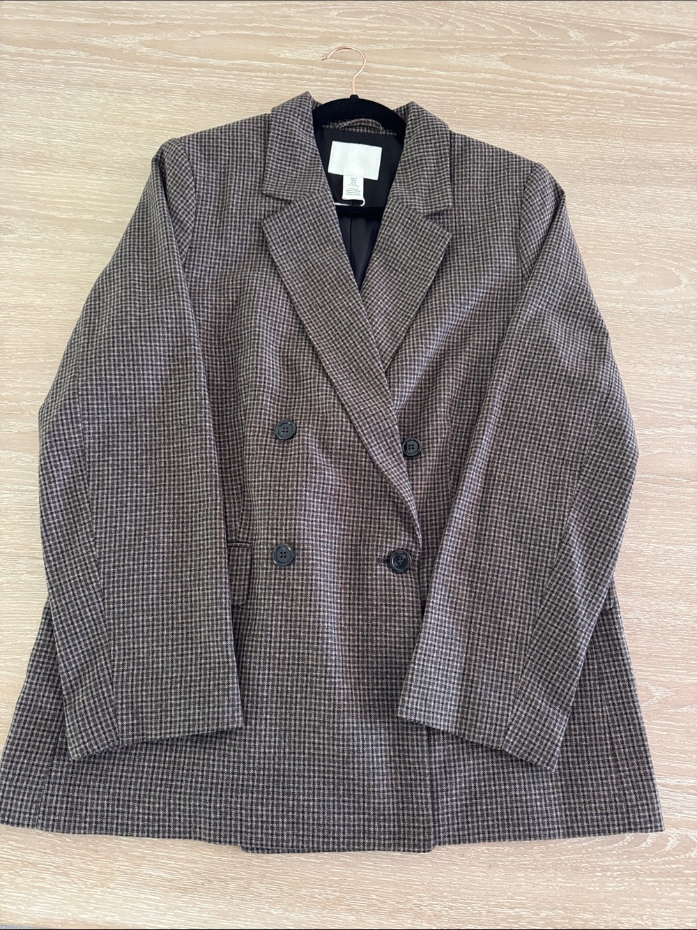 H&M Double-Breasted Houndstooth Blazer - Brown & Black
